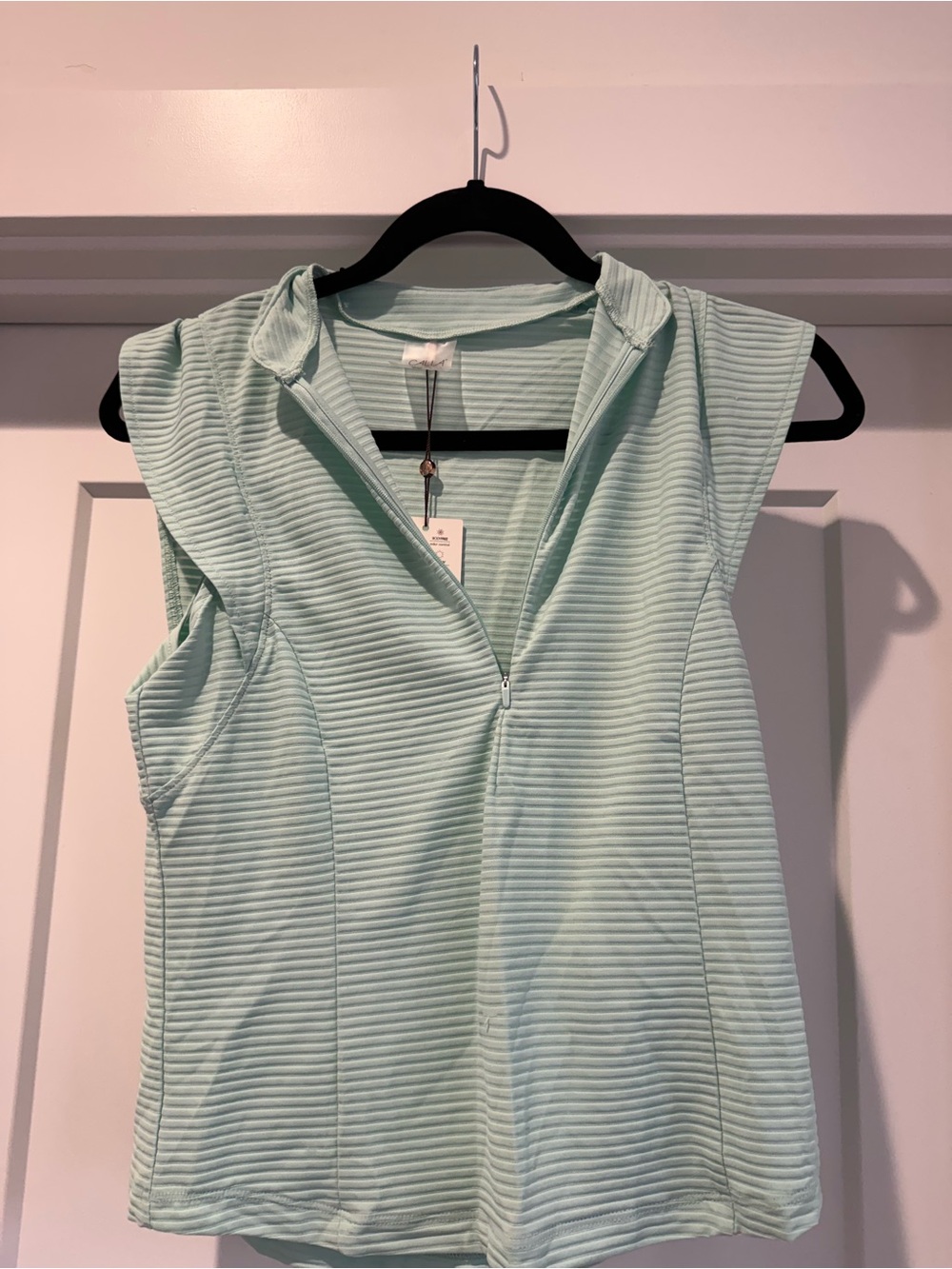 CALIA by Carrie Underwood Mint Ribbed Sleeveless Zip-Up Tank